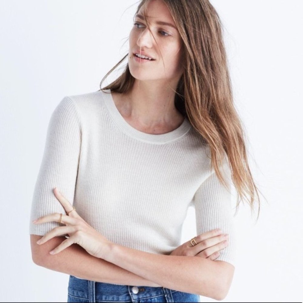 Madewell Cream Ribbed Sweater Top